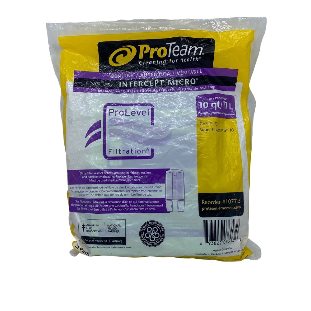 ProTeam 107313 Intercept Micro 10 Qt Vacuum Filter Bags Super Coach Pro 10 10pk